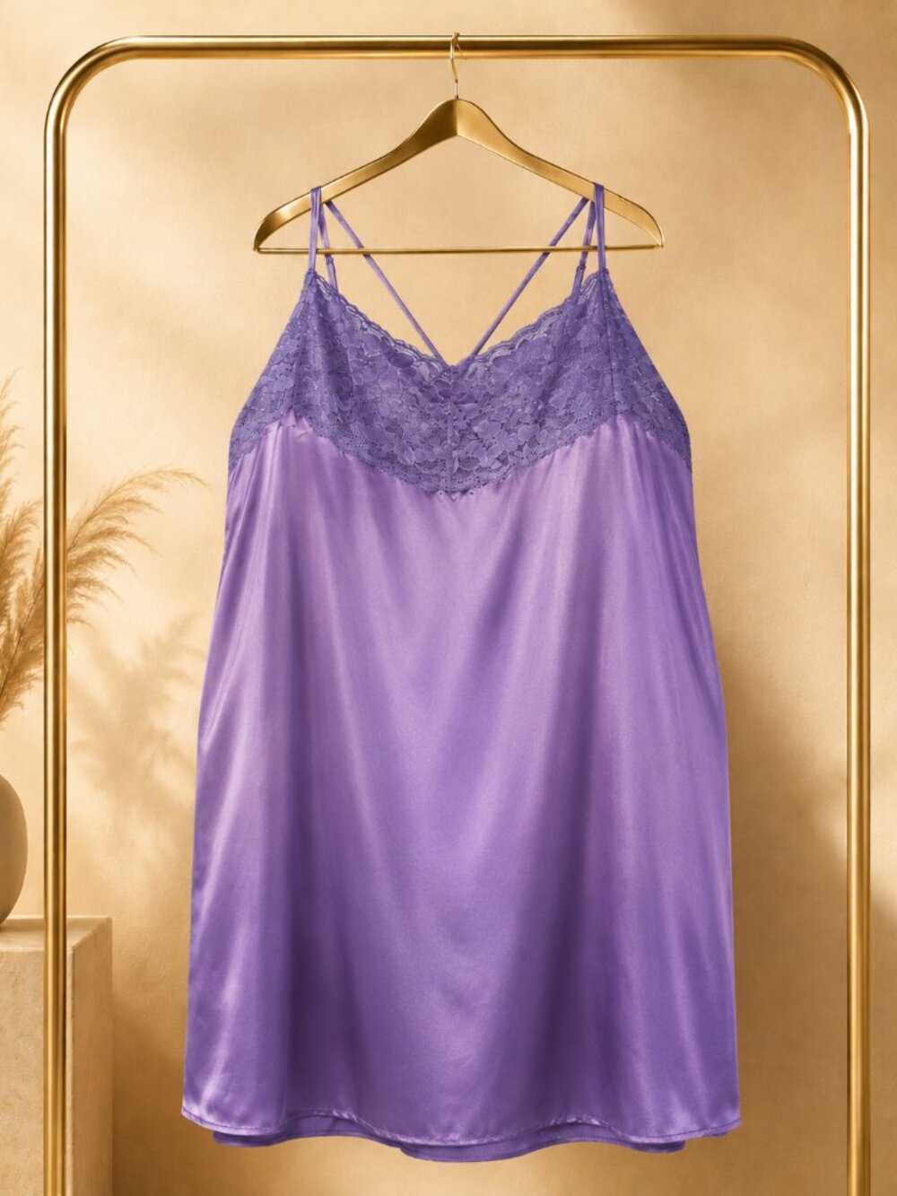 Romantic Satin Floral Lace Chemise Purple Plus Size 5X Y2K Nightgown Amoureuse